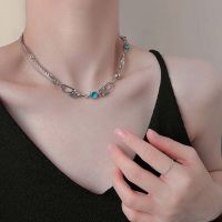 FEFDTQ เรขาคณิต สร้างสรรค์ บุคลิกภาพ Choker สร้อยคอคู่ เพทายสีฟ้า ฮิปฮอป โซ่ไม่สม่ำเสมอ สร้อยคอสไตล์เกาหลี สร้อยคอผู้หญิง โซ่กระดูกไหปลาร้า โซ่เสื้อกันหนาวผู้ชาย