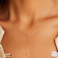 AIDE 925 Sterling Silver Fashion Round Pearl Pendant Y-shape Chain Necklaces INS Korean Choker Necklaces For Women Fine Jewelry