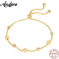 925 Sterling Silver Bracelet Small Gold Frosted Beads Push-pull Adjustable Cute 18k Gold Bracelet For Women Jewelry Gifts