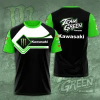 (in stock) KAWASAKI Suitable for Motorcycle Kawasaki Racing Team Mens T-shirt Sports Fashion Womens T-shirt Summer Short Sleeve Childrens Clothing (free nick name and logo)