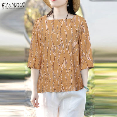 (จัดส่งฟรี)เสื้อผ้าแฟชั่นสตรี Fancystyle ZANZEA เสื้อสวมหัวแบบแยกลำลองย้อนยุคสำหรับผู้หญิงลายดอกคอเหลี่ยมเสื้อพิมพ์ลายวันหยุด #7
