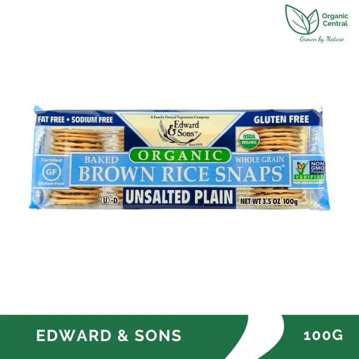 Edward & Sons Organic Baked Whole Grain Brown Rice Snaps Unsalted Plain