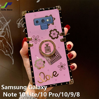 JieFie เคสโทรศัพท์น้ำหอมหรูหรา,เคสสี่เหลี่ยม TPU กันกระแทกลายดอกไม้แวววาวแฟชั่น + ขาตั้งแหวนสำหรับ Samsung Galaxy Note 10 Lite / Note 9 / Note 8 / Note 10 Pro / Note 10
