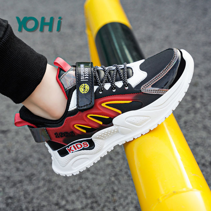 รองเท้ายางสำหรับเด็กรองเท้า-sneaker-anak-laki-laki-2023ใหม่รองเท้าวิ่งสไตล์เกาหลี28-40รองเท้ากีฬาตาข่ายกันลื่นน้ำหนักเบาสำหรับเด็กวัยรุ่นชาย