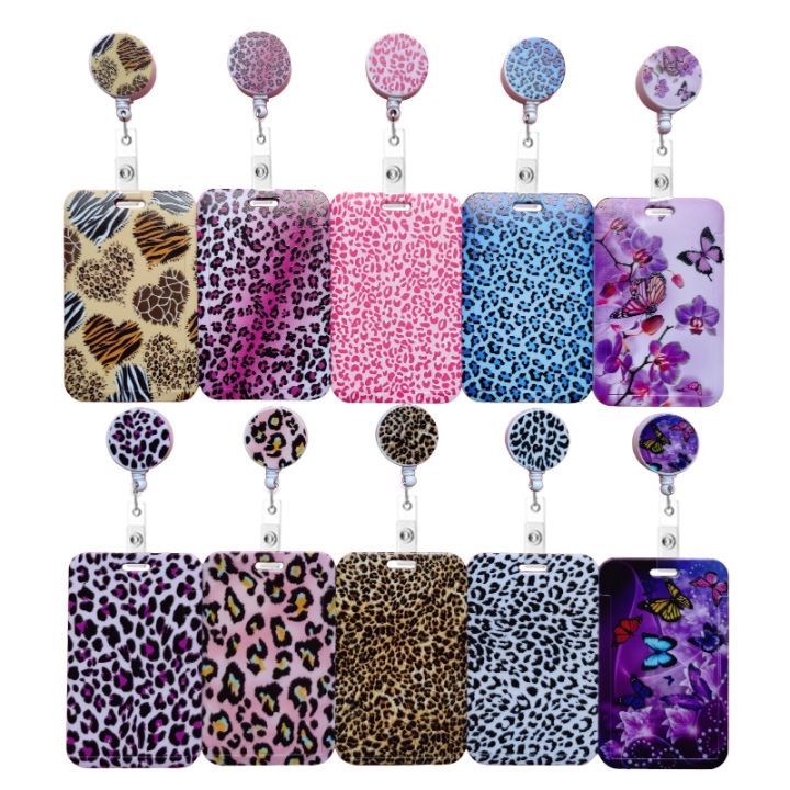 hot-dt-leopard-print-retractable-buckle-card-holder-business-badge-clip-employee-cardholders-doctors-nurses-certificates