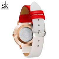 Shengke Fashion Women Dual Color Faux Leather Strap Round Dial Analog Quartz Wrist Watch Simple Quartz Watch Dating Gift Watch