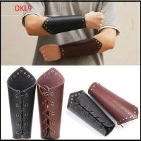 OKL9 สีดำสีน้ำตาล ยิงธนูแขนยาม พังก์สไตล์ เครื่องหนังแท้ Viking Bracer ของใหม่ ถุงมือกันร้อน ลูกศรยิงธนู ชายหญิง