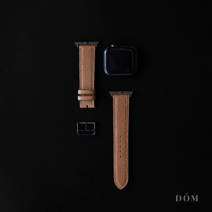 สายนาฬิกา-apple-watch-dom-type-02-saddle-tan-สายนาฬิกาหนังแท้-german-deep-grain-สายแอปเปิ้ลวอชหนังแท้