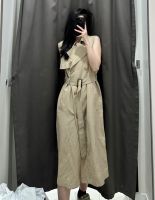 Uniqlo Sanlitun 2023 Summer Womens Linen Blended Suit Collar Belt Sleeveless Dress Y461958