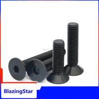 5/10/25/50x M1.6 M2 M2.5 M3 M4 M5 M6 M8 Black Grade 10.9 Steel Hexagon Hex Socket Head Flat Countersunk Bolt Screw Length 3 80mm