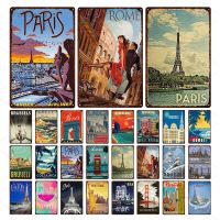 Vintage Paris Roma City ป้ายโลหะ-Perfect Travel Decor สำหรับบาร์หรือผนังบ้าน-ป้ายดีบุกตกแต่งห้อง