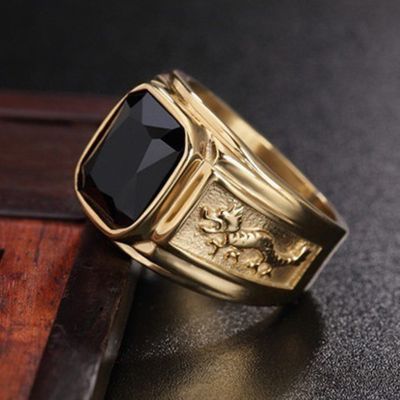[MM75] FDLK ใหม่ Golden Dragon Gold สี Man AAA แหวนแต่งงานชายใหญ่6 15 Retro เครื่องประดับ