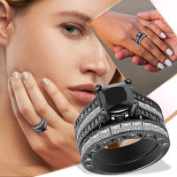 ชุดแหวน2ใน1ชุดห่วงสำหรับผู้หญิงแหวนแต่งงานแหวนหมั้นประดับเพชรแหวนสีดำแนววินเทจ
