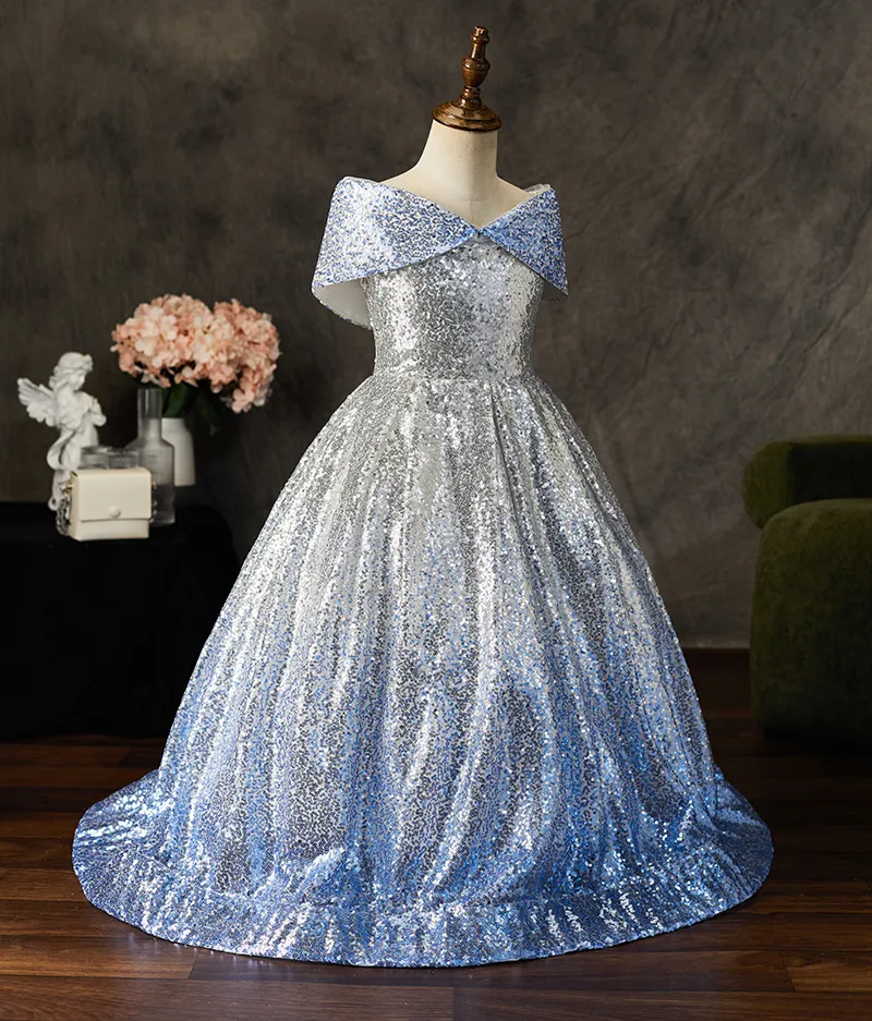 Kids Prom Dresses Girls Sequins Ball Gowns Evening Party Dress