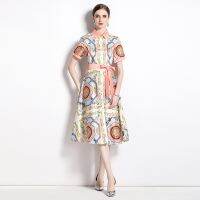 Fashion White Slimming Positioning Print Cardigan Short Sleeve Dress (with Belt)