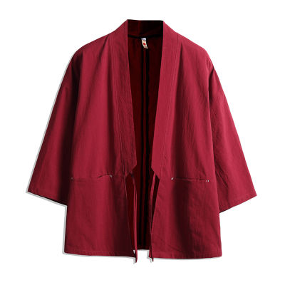 เสื้อคาร์ดิแกน Kimono Jepun Harajuku Lelaki Merah Kapas Kimono Haori Yukata Tradisional Lelaki Jepun Samurai Pakaian 5XL