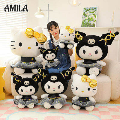 ชุดสีทองสีดำ Kulomi HelloKitty ตุ๊กตาตุ๊กตาหนานุ่มของขวัญ Boneka