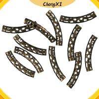 CHONGXI 100Pcs ยาว37มม. กว้าง5มม. ลูกปัดเว้นระยะเส้นก๋วยเตี๋ยวโค้งยาว Filigree รู: 3.5mm โลหะสำหรับตกแต่ง ลูกปัดหลอดโค้ง เสน่ห์หลอดกลิ้ง สไลด์หลอดกลวง สาวๆ