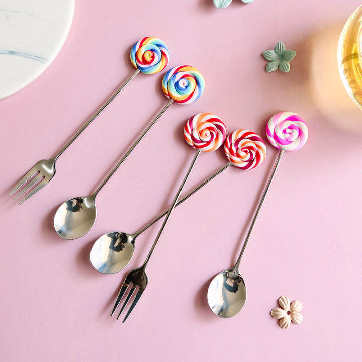 Stainless Steel Spoon Fork Creative Dessert Spoon Stirring I c e Cream