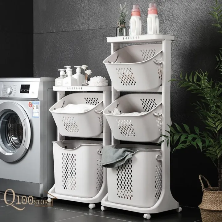 Q100store 3 Tier Laundry Baskets Bathroom Storage Basket Clothes