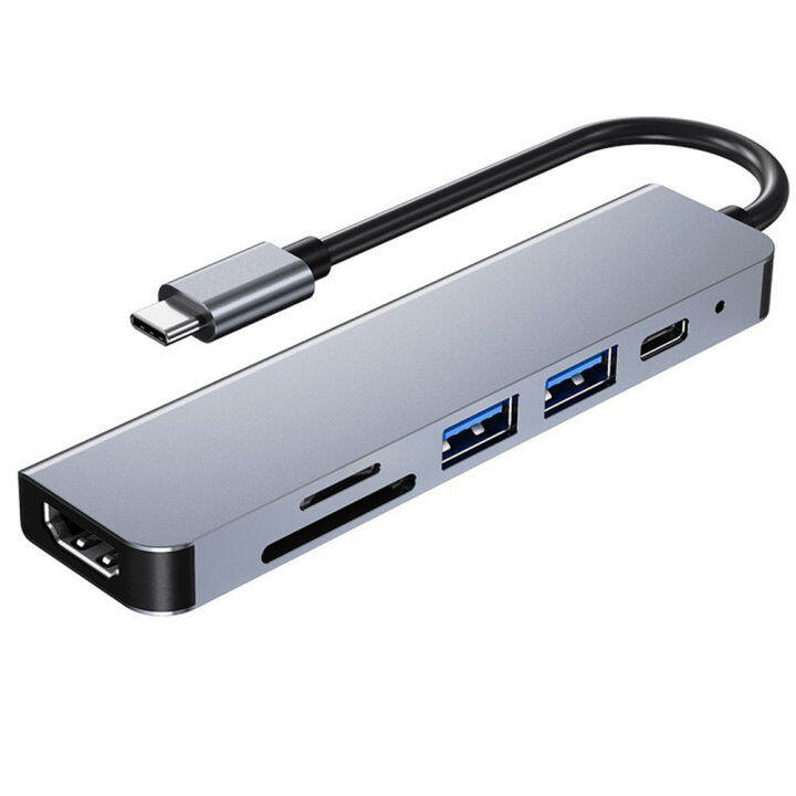 usb-c-hub-6-in-1-ประเภท-c-hub-คู่-ประเภท-c-ถึงตัวแยก-usb-3-0-hdmi-อะแดปเตอร์สำหรับ-pro-6-usb-c-port-usb-hub