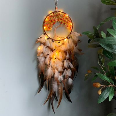 Dream Catcher Con O Senza Luce Creativo Albero A Vita Rotto Naturale ตกแต่ง Piuma ต่อ La Casa Di Fascia Alta Dreamcatcher