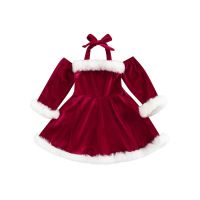 Kids Infant Baby Girls Christmas Velvet Dress, Long Sleeve Lacing Halterneck Backless Patchwork Holiday Dress 1-5T  by Hs2023