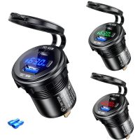 45W PD Type C USB C Car Charger Socket and 18W QC 3.0 Quick Charger 12V/24V Car Power Outlet Waterproof Metal Socket Total 63W