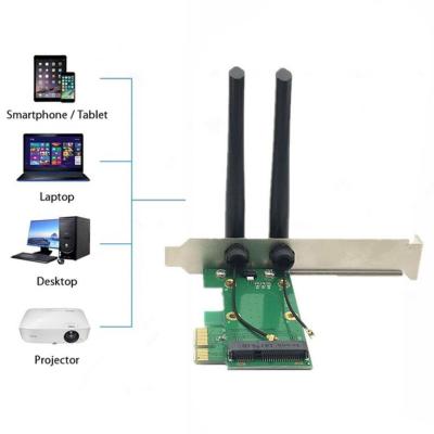 Wireless Wifi Network Card Mini PCIE To PCI-E 1X Desktop 2 Antennas + Adapter L3E7