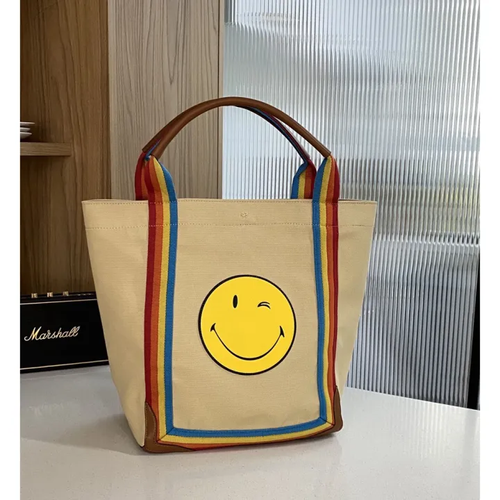 ANYA HINDMARCH Medium Wink Pont Canvas Tote Bag With Smileyface Patch