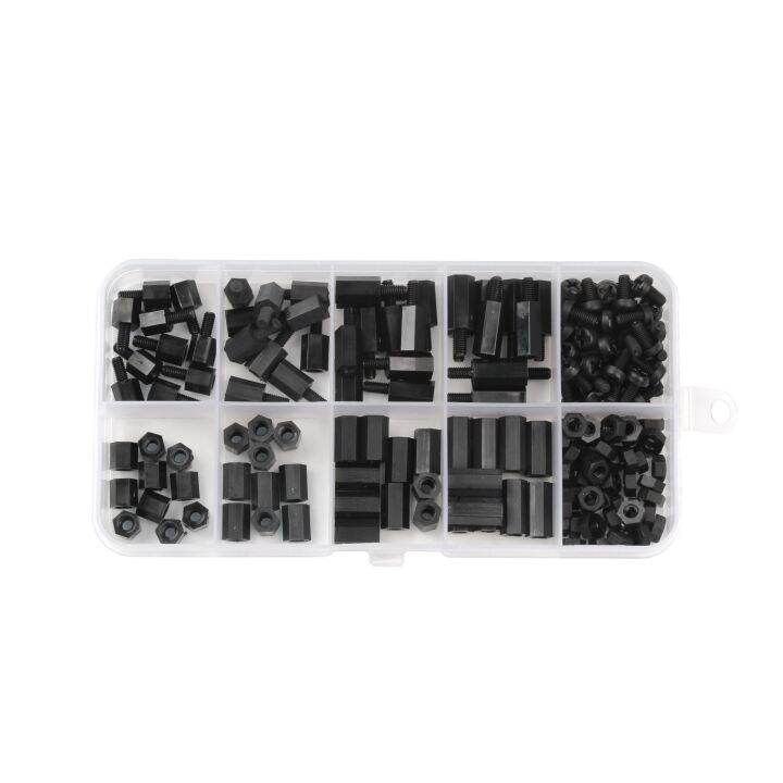 180pcs-screwsm3-set-mixed-female-male-hex-nylon-standoff-spacer-column-for-pcb-motherboard-fixed-plastic-spacing-hardware-parts-nails-screws-fastener