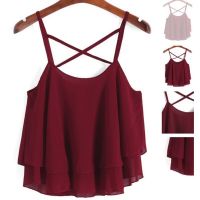 COD DSFERTRETRE Summer Women Sexy Solid Color Ruffle Chiffon Vest Crop Tops