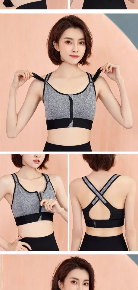 Women Sports Bras Tights Crop Top Yoga Vest Front Zipper Plus Size  Adjustable Strap Shockproof Gym Fitness Athletic Brassiere