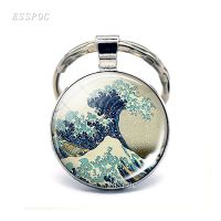 Great Wave At Kanagawa Art Keychain Surfers Keyring Surfers Retro Gift Surfers Cabochon Glass Key Chain Ring Oil Painting Drawing Painting Supplies