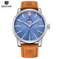 ⌚Relogio Masculino BENYAR นาฬิกาควอทซ์ผู้ชายแสดงวันที่แบบอะนาล็อกแบรนด์หรูสายหนังแท้กันน้ำ30เมตรนาฬิกาลำลอง