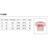 ❀ℳay-Women´s Short Sleeve Crop Top Cute Letter Print Crew Neck Rib-Knit Basic Tee Top