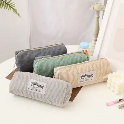 Kawaii Pencil Pouch Pencil Case With Shark Design Shark Stationery Holder Corduroy Pen Case Large Capacity Pencil Case