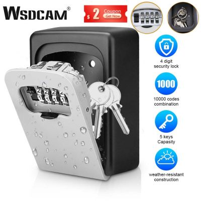 Wsdcam Wall-mounted Key Lock Box Waterproof Key Code Box 4 Digit Combination Password Key Organizer Outdoor Key Safe Lock Box Power Points  Switches S