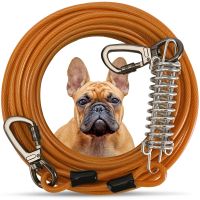 Anti-biting Double-ended Steel Glue Coating Wire Traction Rope Dog Tie Out Cable with Metal Spring for Small Medium Large Dogs Cable Management