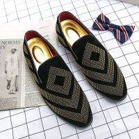 ☫✲ Black Rhinestone Men Dress Shoes Velvet Crystal Luxury Moccasins Men 39;s Loafers Office Business Man Footwear Zapatillas Hombre