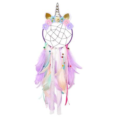 Childrens Dream Catcher Feather Wall Decoration Girl Bedroom Flower Wall Hanging Decoration Purple