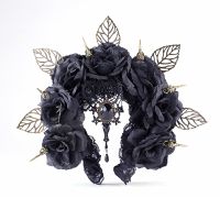 Hair Accessories Handmade Girls Queen Head Wreath Vintage Gothic Black Crown Headband Cosplay Halloween Party Masquerade