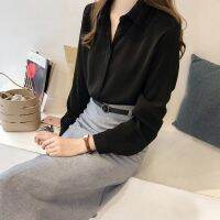 korean style women ladies office chiffon shirt blouse baju wanita lengan panjang