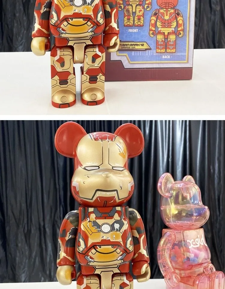 Red LV) Bearbrick 400% Action Figure Peko Iron Man Violent Bear