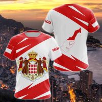 Monaco Flag &amp; Coat of Arms Graphic Tee Summer Casual Streetwear Mens Fashion Loose T-shirts Boy Oversized Short Sleeve Tops