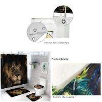 Animals Printed Shower Curtain + Anti-slip Bath Mat + U Shaped Carpet + Toilet Mat