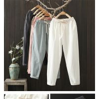 CODpz119nb 100 Cotton Casual Pants Womens Nine-point Cotton Linen Straight-leg Pants Loose and Thin Woman Long Pants Seluar Kasual Kapas Wanita Kapas Sembilan Mata Dan Seluar Kaki Lurus Linen 純棉休閒褲女 九分棉麻直筒褲子