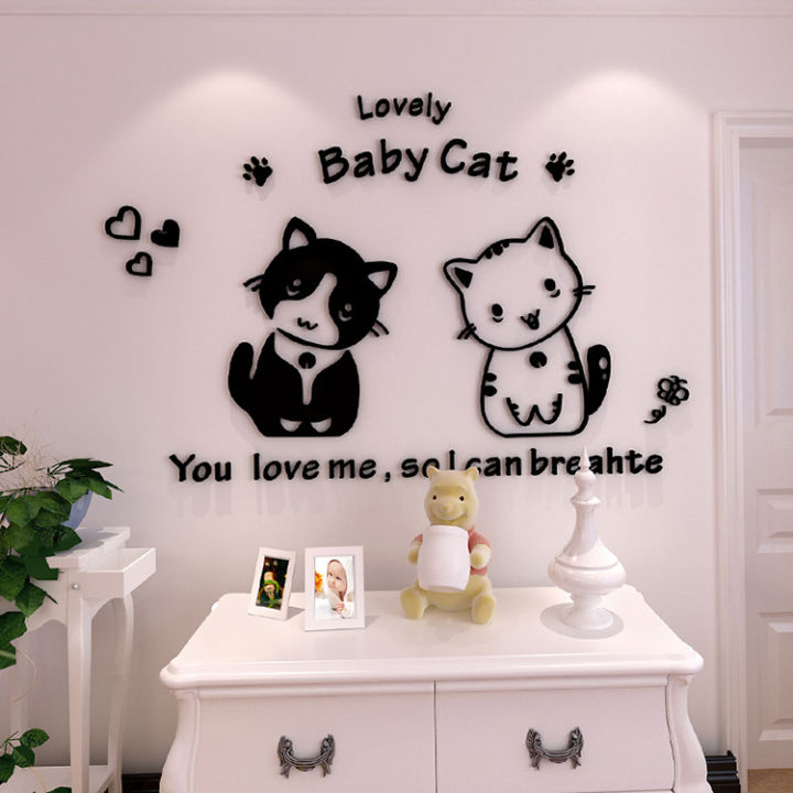 creative-cartoon-cat-stickers-bedroom-bedside-decoration-3d-acrylic-wall-stickers