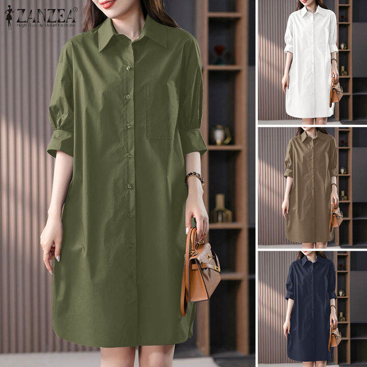 (FreeShipping) Esolo ZANZEA Womens Short Sleeve Collared Shirt Dress