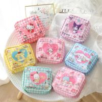 HOT★SANRIO การ์ตูนถุงเก็บ Kuromi H ello K Itty Cinnamoroll dompet koin สาวแผ่นอนามัยออแกไนเซอร์ที่ใส่ tas kosmetik แบบพกพา